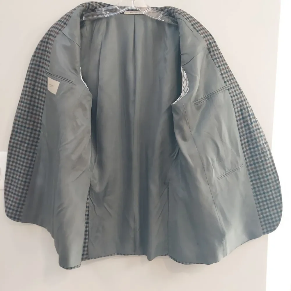 Burberry Gray, Brown, Black Plaid Blazer Jacket Cashmere Blend Sz 40 REG